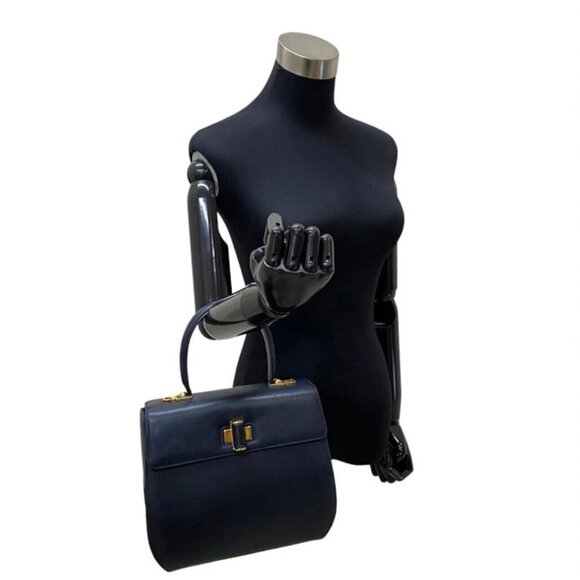 Authentic Salvatore Ferragamo Vinta Iconic Top Handle Handbag Leather Black 2Way - Picture 2 of 15